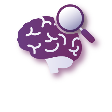 Brain with magnifying glass icon