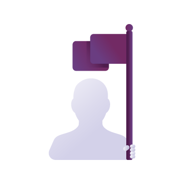 Figure with purple flag hanging above them icon