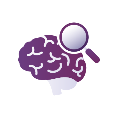 Brain with magnifying glass icon