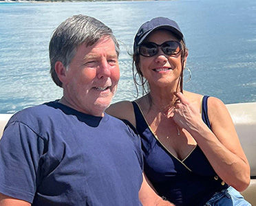 Rachel, a patient living with early Alzheimer's, and her husband, Doug